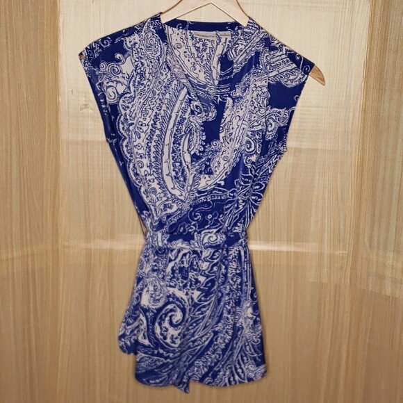 Liz Claiborne Womens Blue White Sleeveless Tunic With Belt Medium. - Picture 1 of 8